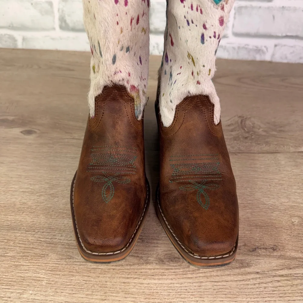 Dan Post Paint Splatter Cowgirl Boots Brown Multi Kids 3D DPC2908